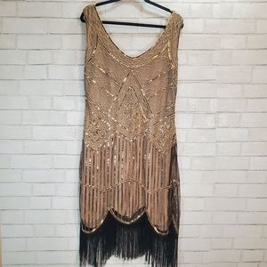 Elegant Gold and Black Midi Dress